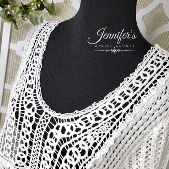 CJ Banks White Crochet Scoop Neck 3/4 Sleeve Sweater Size 1X - Picture 2 of 9